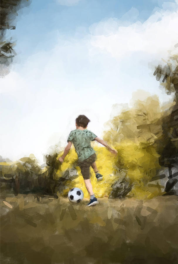 Boy and Soccer Ball Painting by Gary Arnold