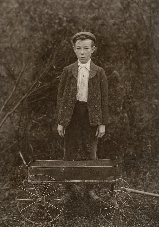 Vintage Photograph - Boy and Wagon by Joseph Oland