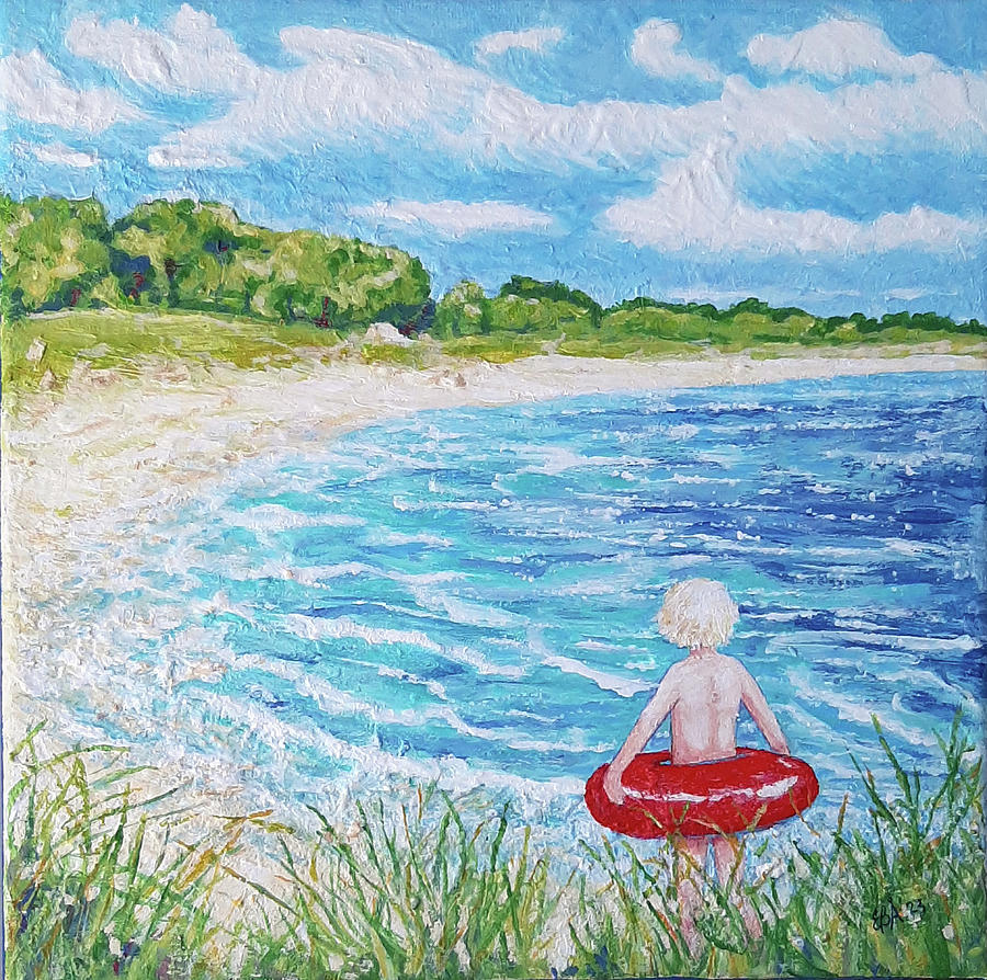 Boy at Beach Painting by Elaine Berger