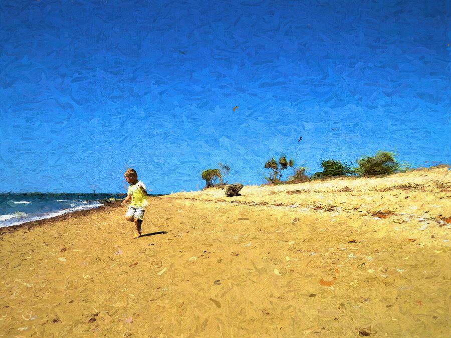 Boy At The Beach Mixed Media by Joan Stratton