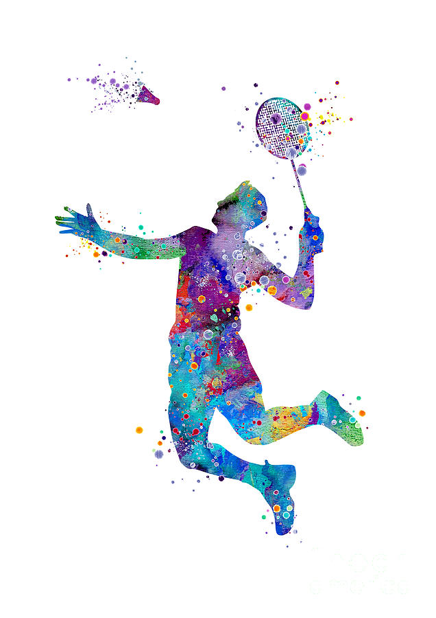 Boy Badminton Player Watercolor Silhouette Digital Art by White Lotus ...