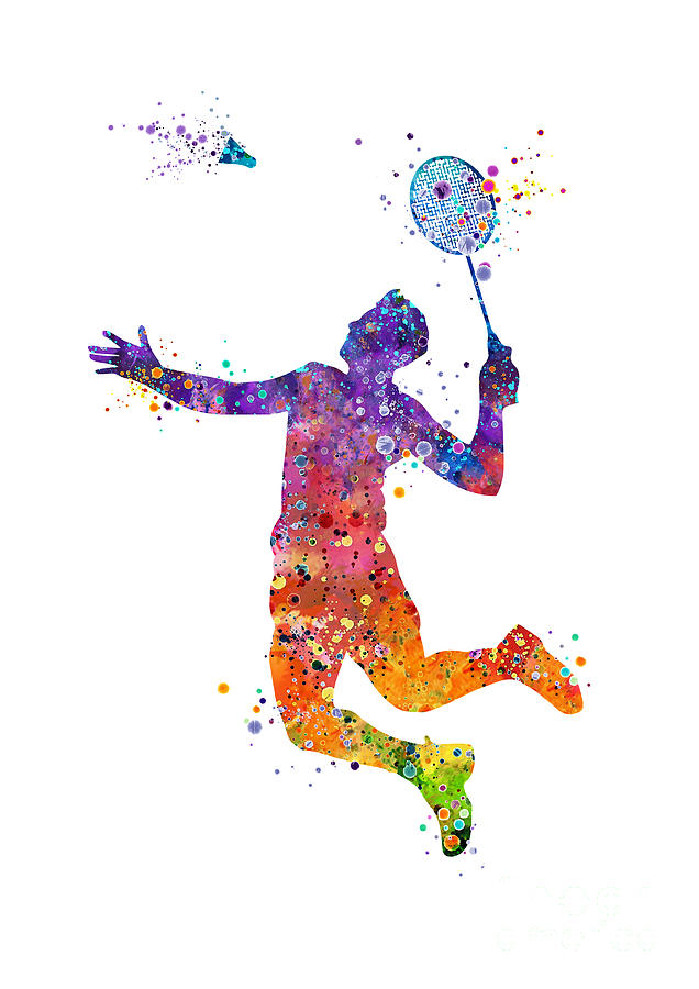 Boy Badminton Player Watercolor Digital Art by White Lotus - Fine Art ...