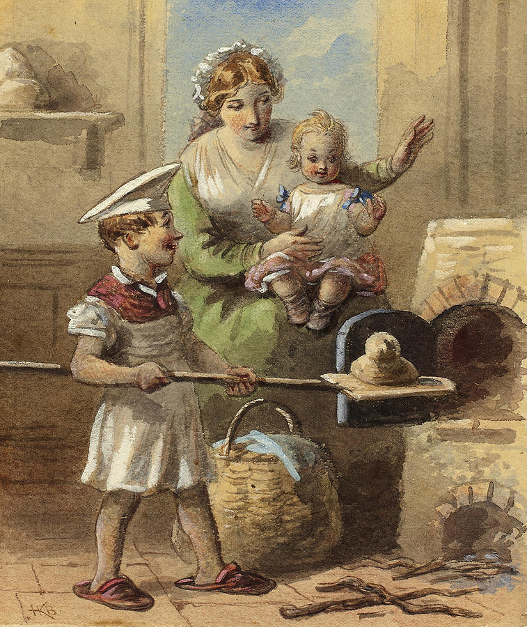 Boy Baking Bread Drawing by Hablot Knight Browne