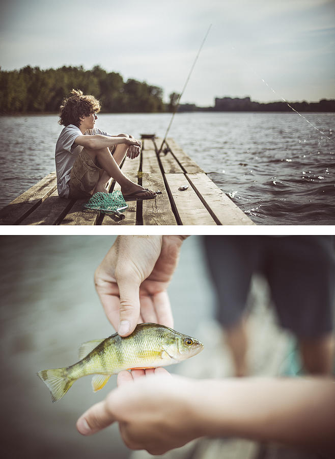 Boy fishing on a dock Photograph by Linda Raymond