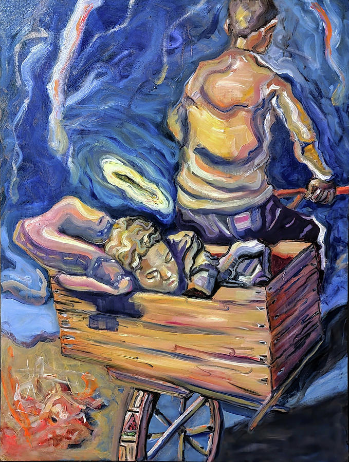 Boy in a Manger Painting by Marc Chicoine