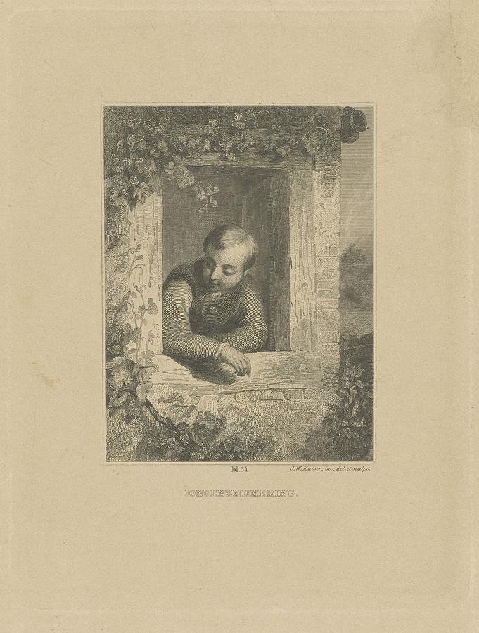 Boy In A Window Johann Wilhelm Kaiser I 1823 1900 Painting