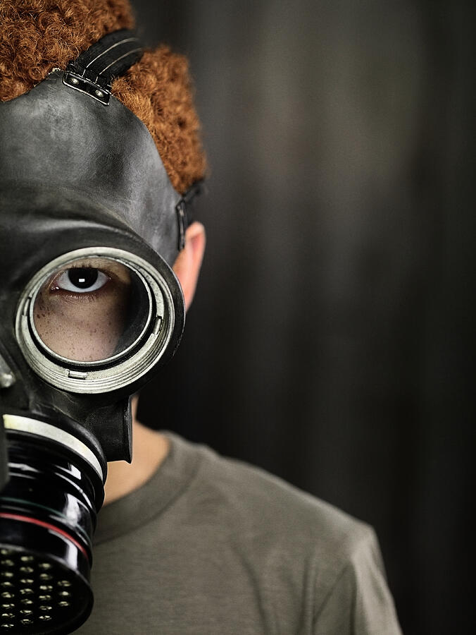 Boy in Gas Mask Photograph by Mitch Jenkins