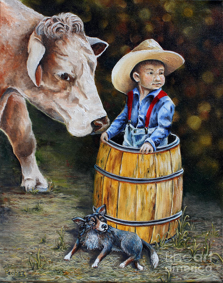 Boy in the Barrel Painting by Pechez Sepehri