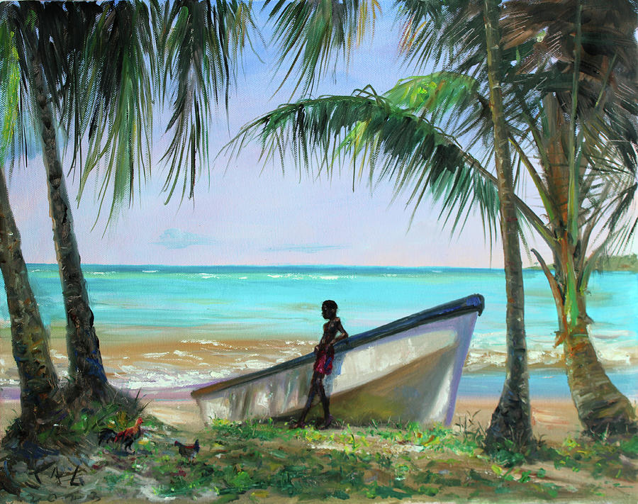 Boy Leaning on Boat Painting by Jonathan Gladding JAG