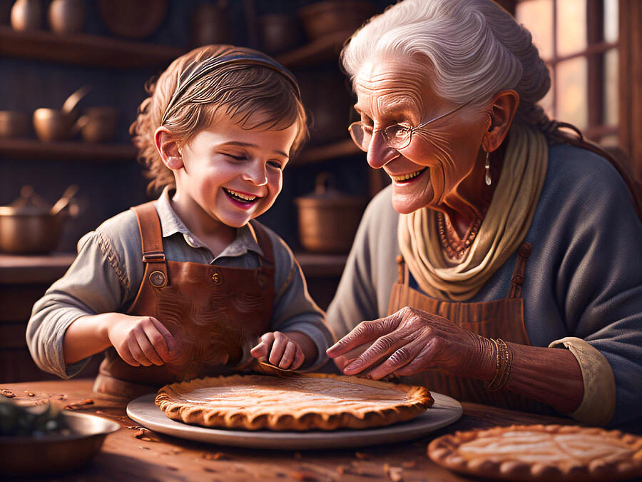 Boy Making Pies With Grandma Digital Art by Patricia Betts - Fine Art ...