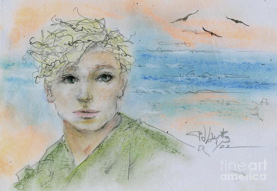 Boy On Beach Drawing by PJ Lewis