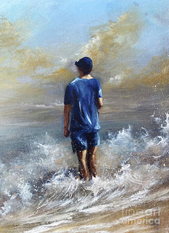 Beach Painting - Boy on the beach  by Sharron Knight