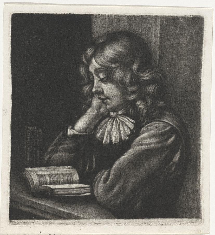Boy reading, anonymous, after Wallerant Vaillant, 1658 Painting by MotionAge Designs