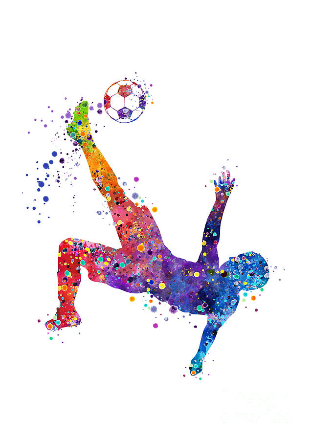 Boy Soccer Player Bicycle Kick Watercolor Digital Art By White Lotus 