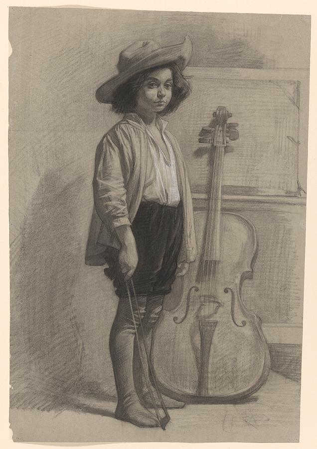 Boy standing by a cello, Jan Veth, 1874 Painting by MotionAge Designs