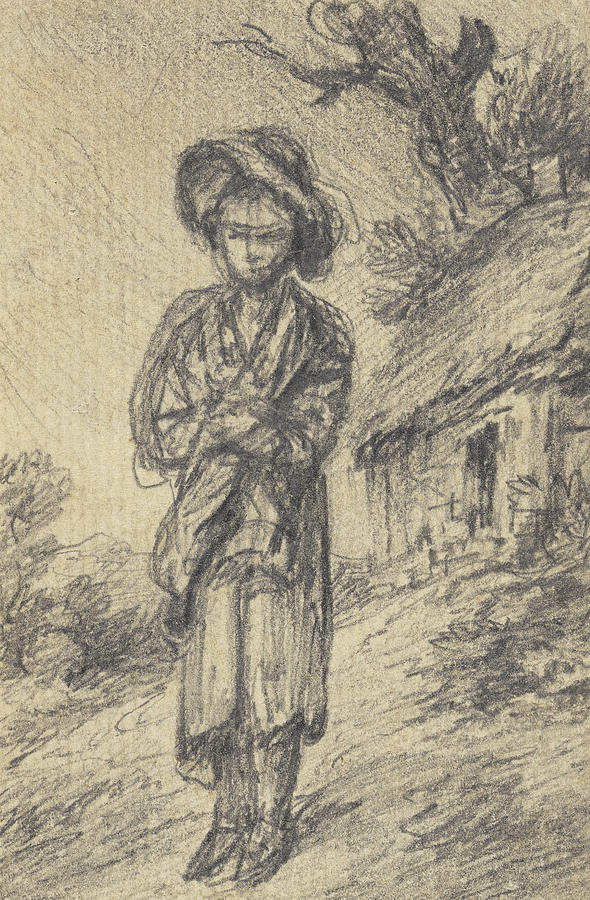Boy Standing by a Cottage Drawing by Gainsborough Dupont