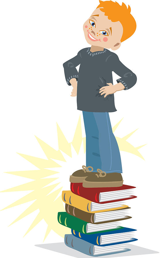 Boy Standing On A Pile Of Books Drawing by Imagezoo