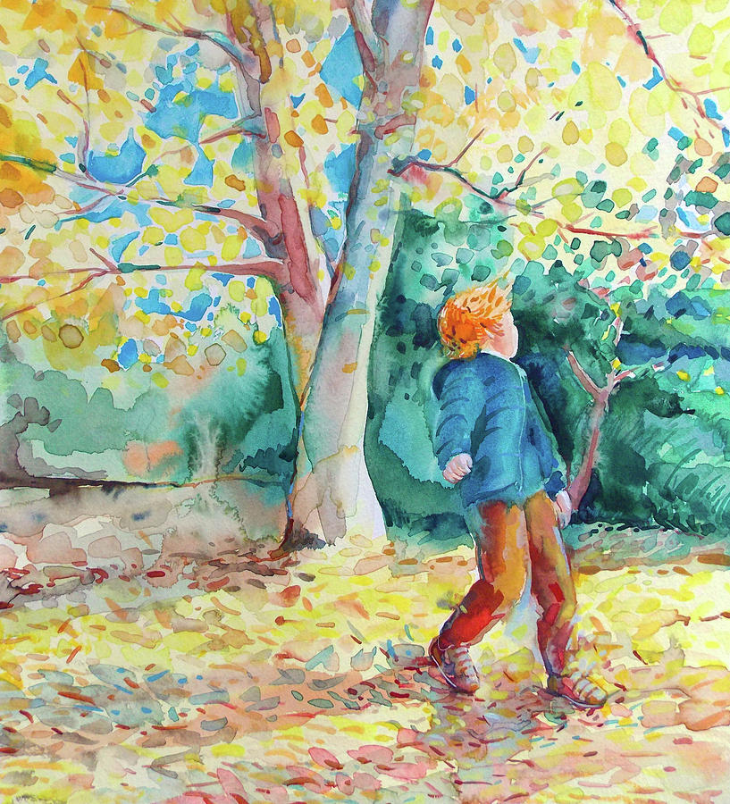 Boy under the autumn trees Painting by Katya Atanasova