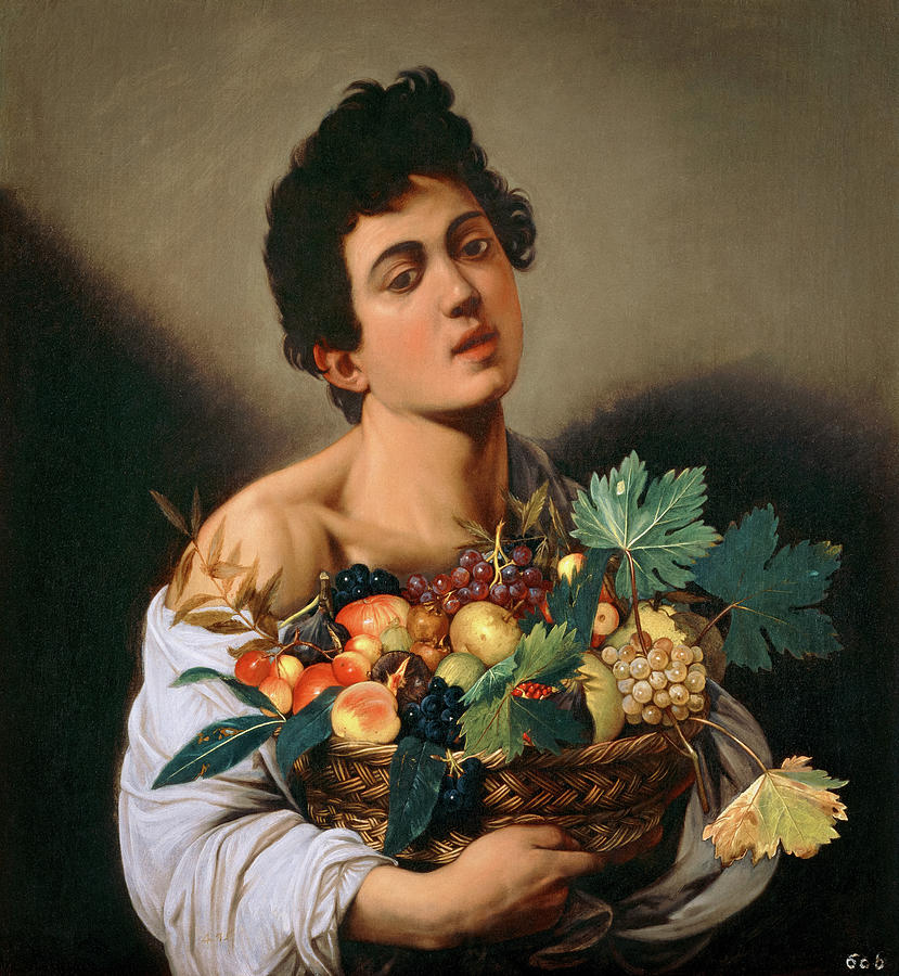 Caravaggio Painting - Boy With a Basket of Fruit, 1593 by Caravaggio