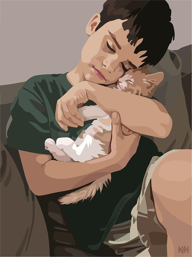 Boy with Kitten Digital Art by Kris Hackleman