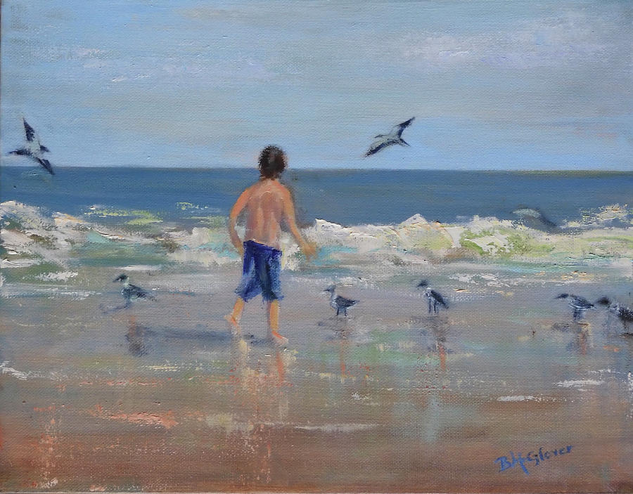 Boy With Seagulls Painting by Barbara Hammett Glover