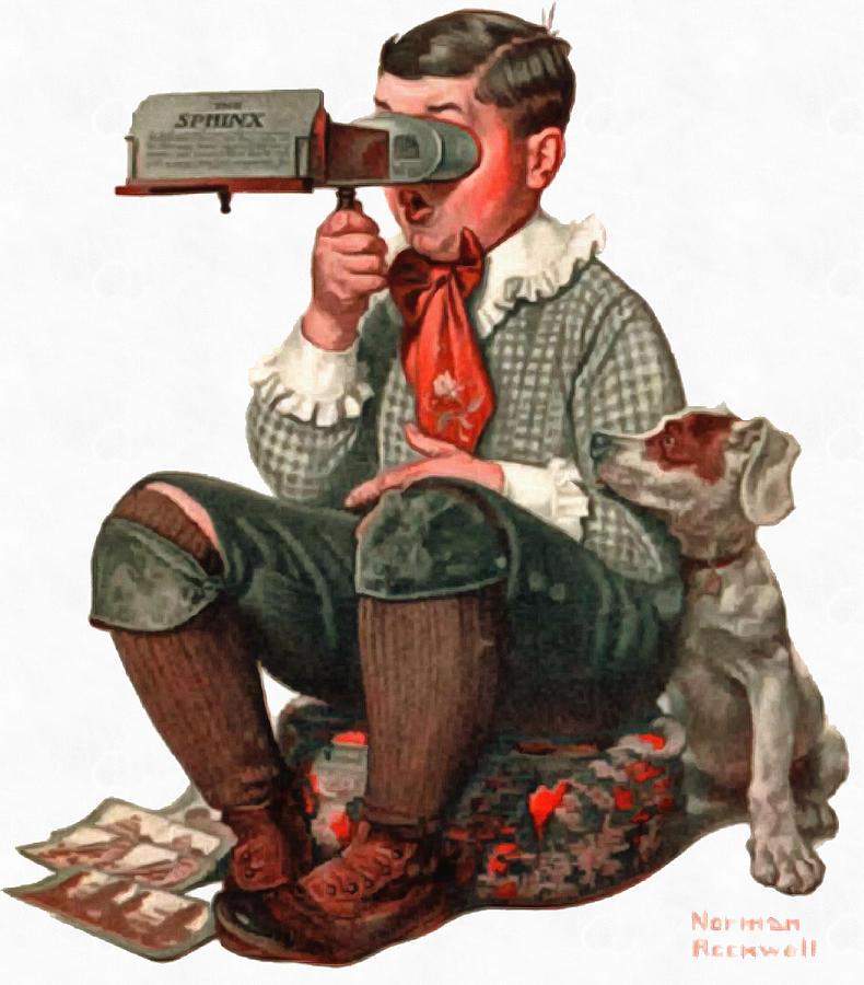 Boy With Stereoscope Painting by Norman Rockwell