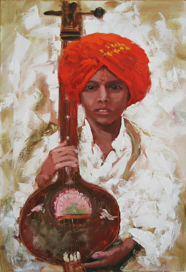 Boy With Tanpura Painting by Svetlana Samovarova