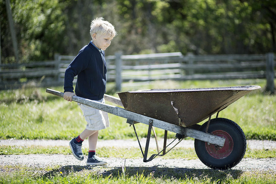 Boy with wheelbarrow Photograph by Zing Images