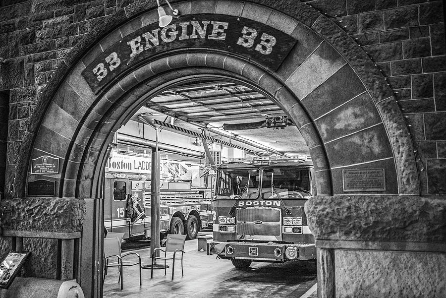 Boylston Street Fire Station Boston MA Engine 33 Black and White Photograph by Toby McGuire