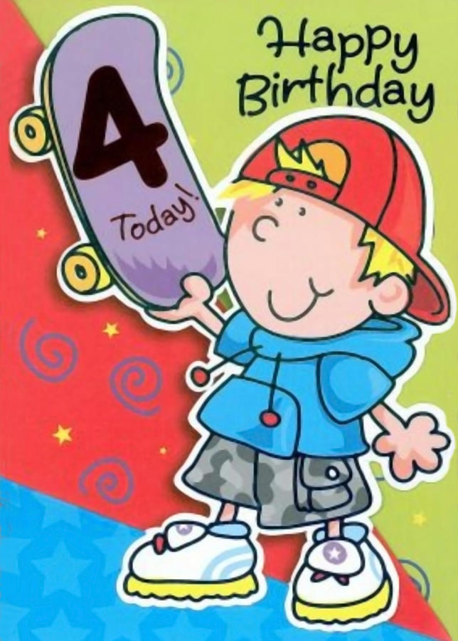 Boys Happy 4th Birthday Card Mixed Media by Sandi OReilly - Pixels