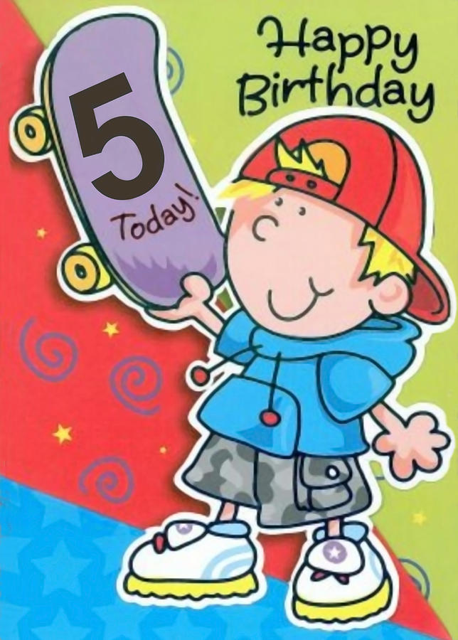 Boys Happy 5th Birthday Card Mixed Media by Sandi OReilly