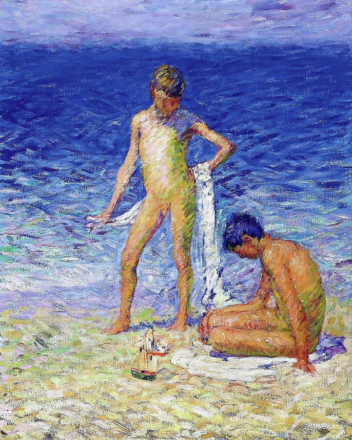 Belle Ile Painting - Boys on the Beach, Belle Ile - Digital Remastered Edit...