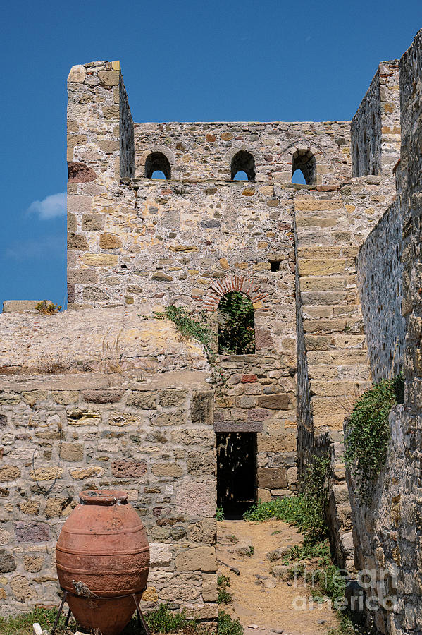 Bozcaada Castle Interior with Large Urn One Photograph by Bob Phillips
