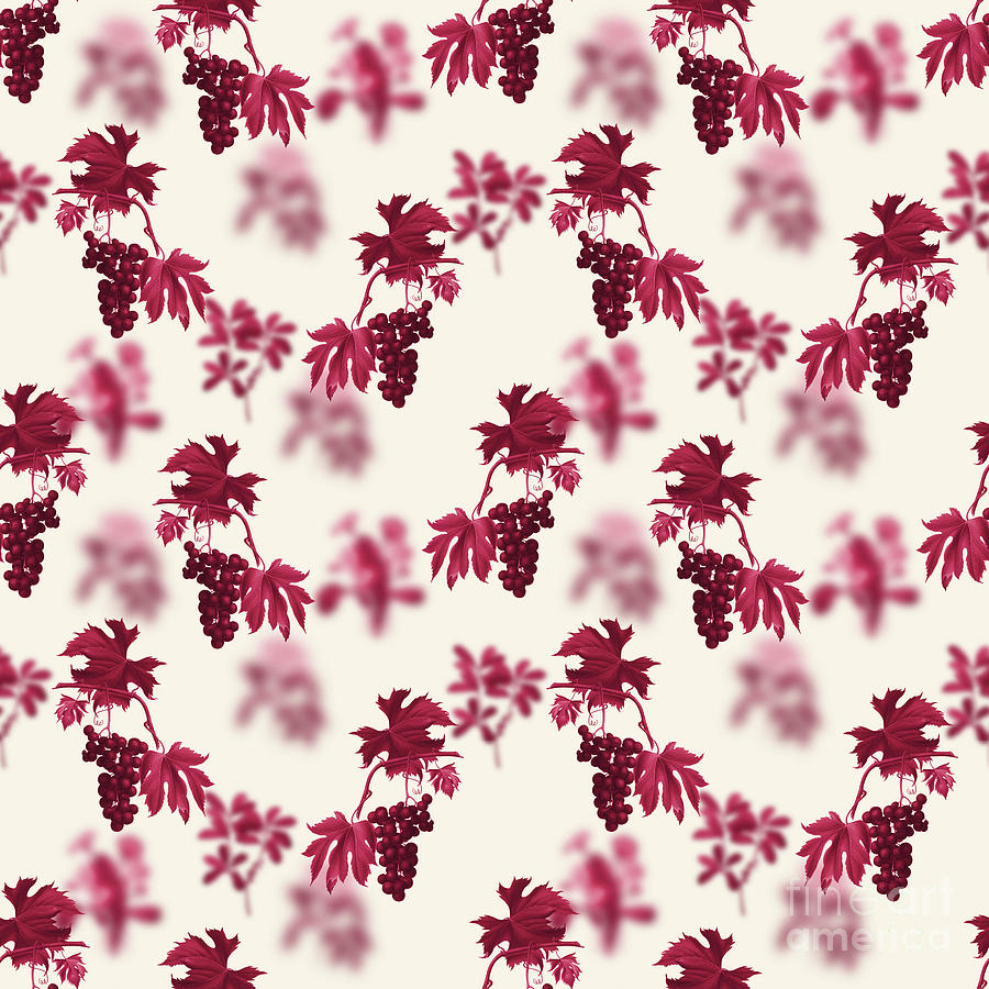 Brachetto Grape Botanical Seamless Pattern In Viva Magenta N.0951 Mixed Media