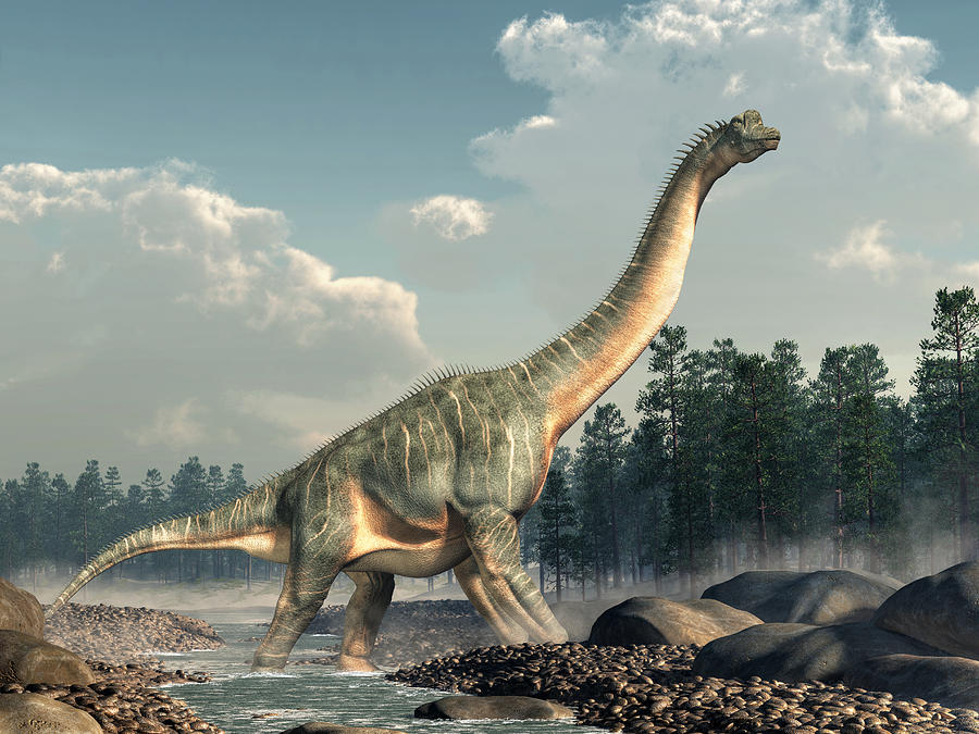 Brachiosaurus in a Stream Digital Art by Daniel Eskridge