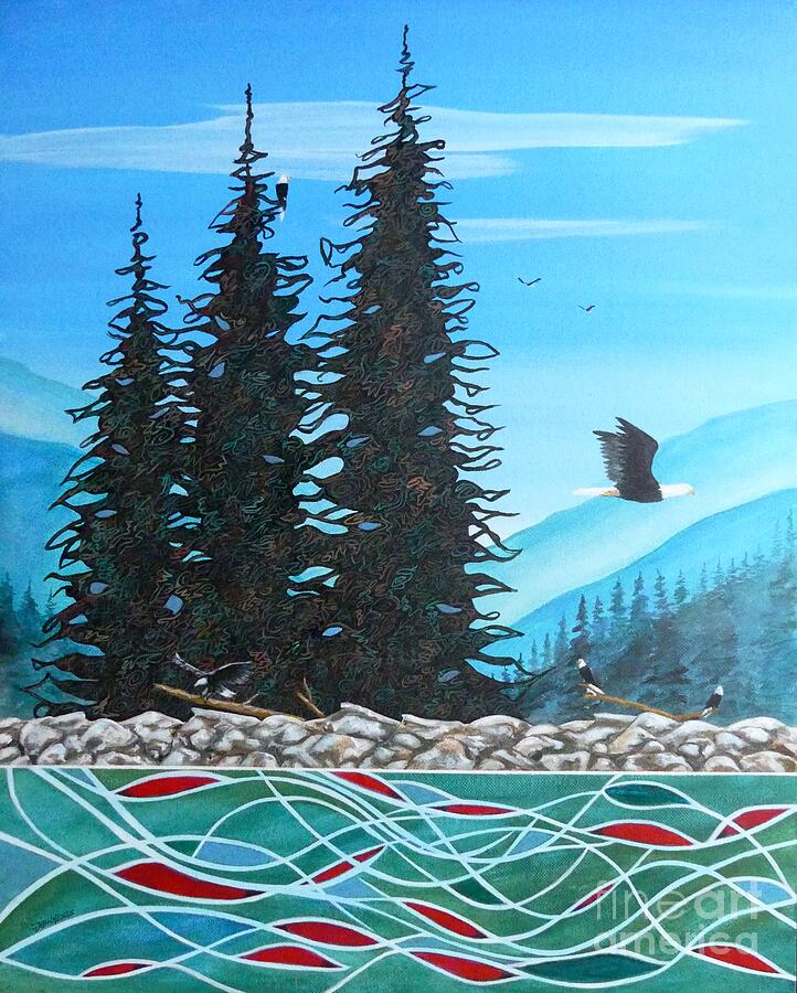 Brackendale Eagles Abstract Painting by John Lyes