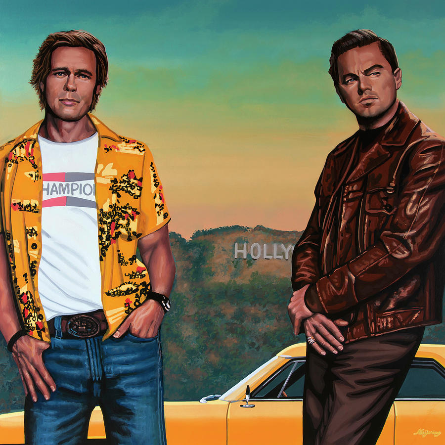 Brad Pitt and Leonardo DiCaprio in Hollywood Painting Painting by Paul Meijering