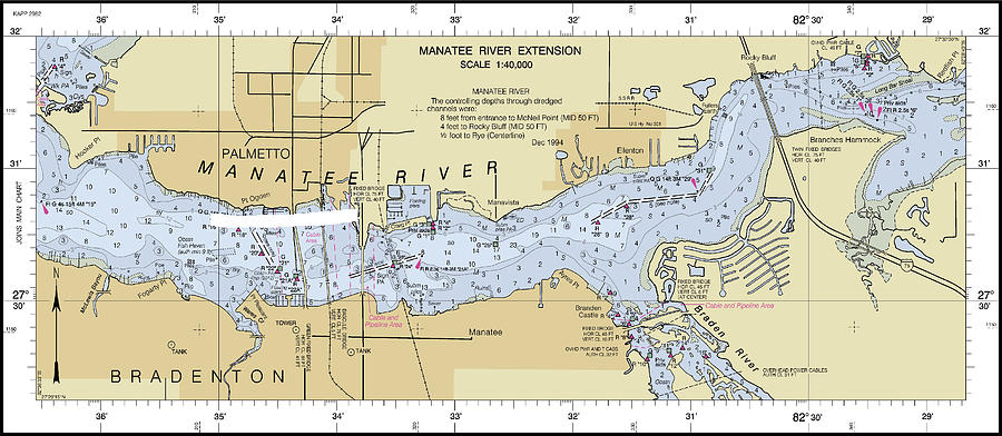 Bradenton Florida, NOAA Chart 11415_2 Digital Art by Nautical Chartworks