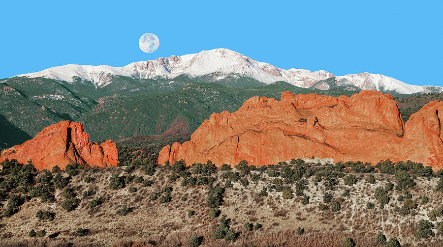 Colorado Springs Photograph - Brahma, The Hindu Creator God, Iconic Colorado Graced By The Moon by Bijan Pirnia