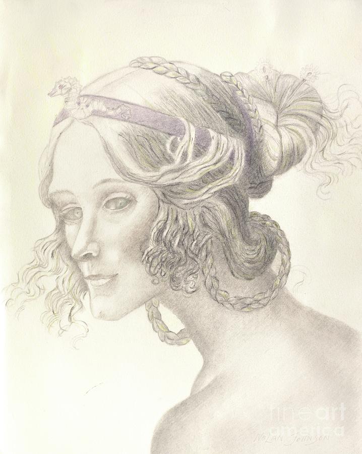 Madame Berthelot Portrait After Armand Point 1895 drawing by Marilyn Nolan-Johnson Mixed Media by Marilyn Nolan-Johnson