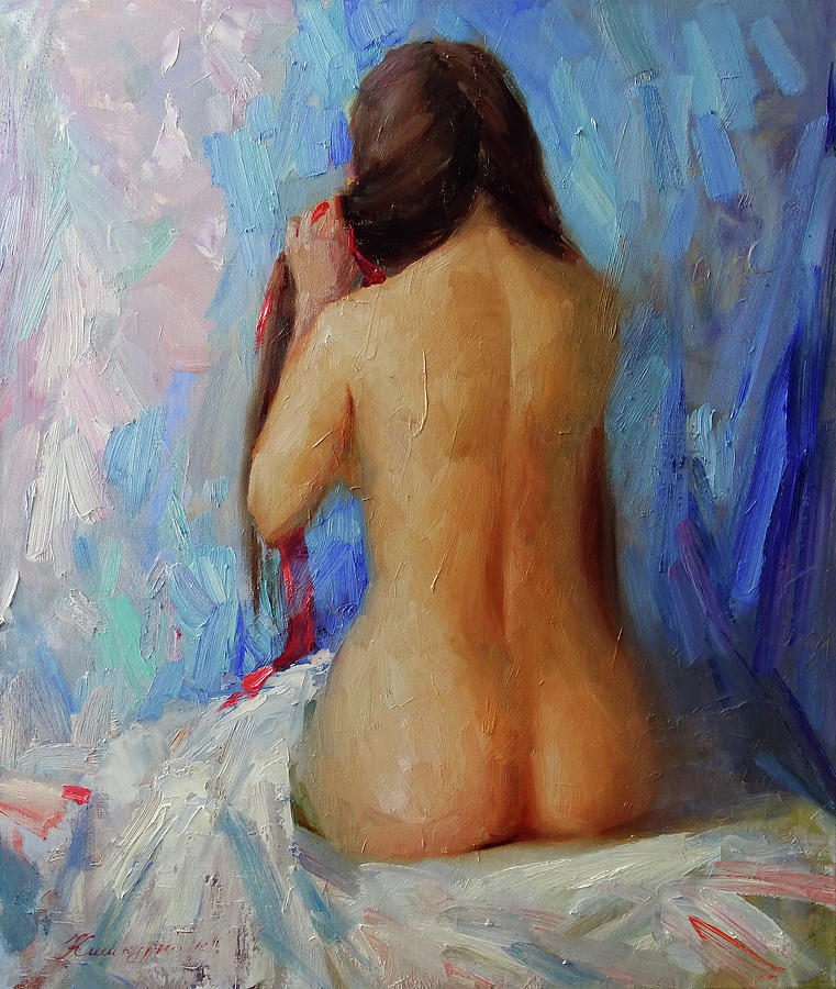 Nude Painting - Braiding Hair  by Olena Kishkurno