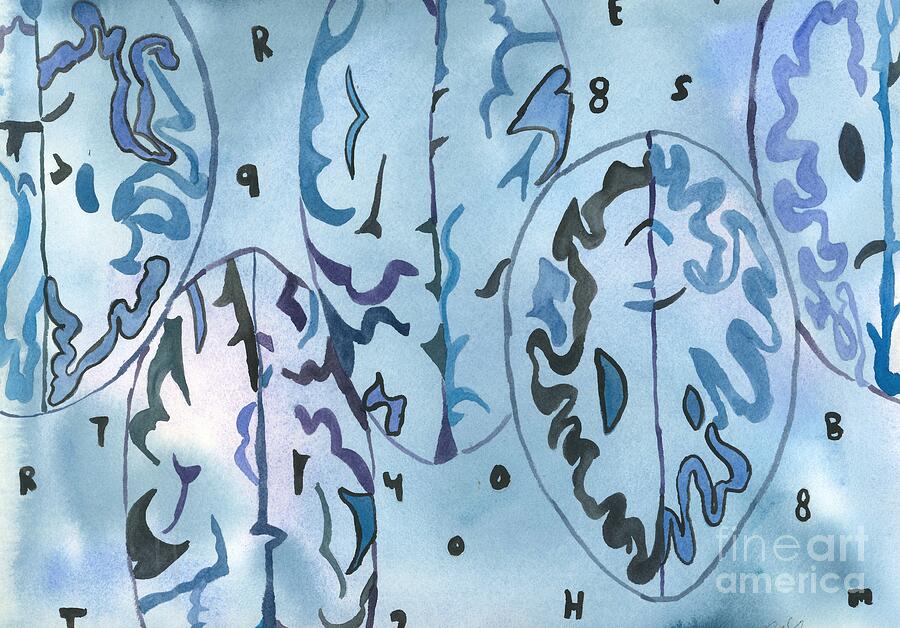 Abstract Painting - Brain in Blue by L A Feldstein