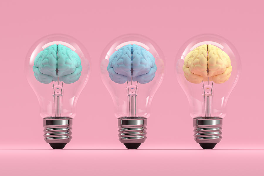 Brain inside the light bulb, Creative Idea Concept Photograph by Akinbostanci