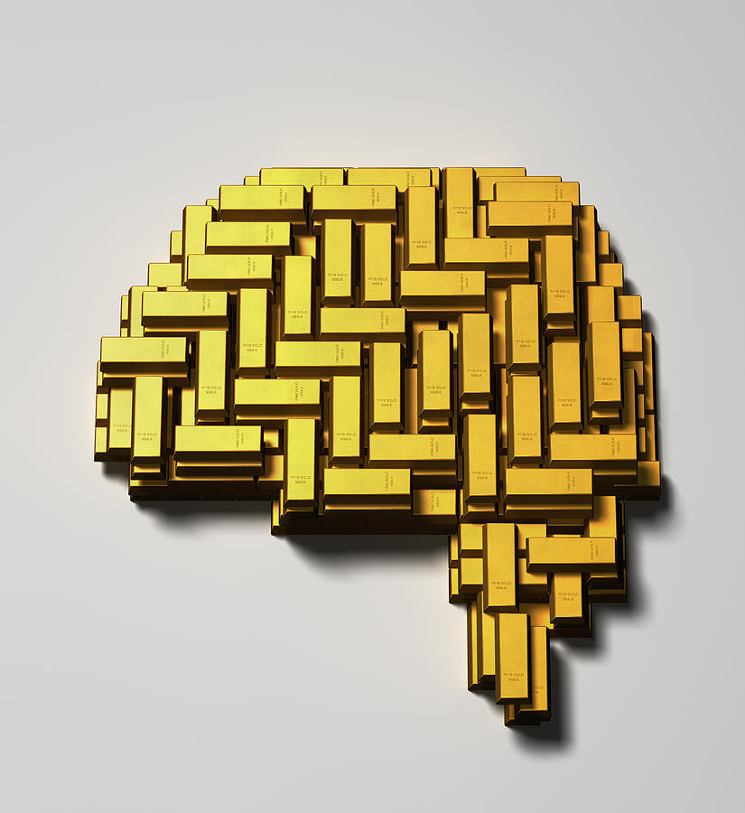 Brain made of  gold bars Photograph by Hiroshi Watanabe