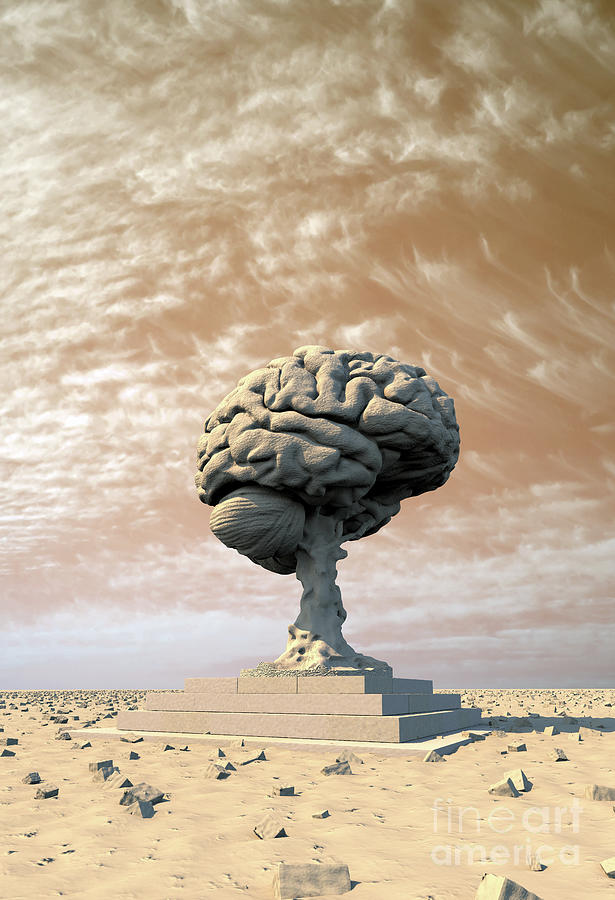 Brain Statue in Desert Digital Art by Russell Kightley