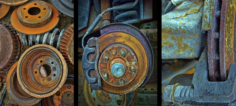 Brake Parts Abstract - Triptych Photograph by Nikolyn McDonald