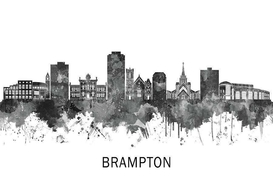 Brampton Canada Skyline BW Mixed Media by NextWay Art