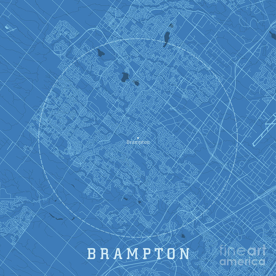 Brampton ON City Vector Road Map Blue Text Digital Art by Frank ...