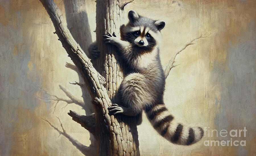 Branch Explorer - Little Raccoons Adventure Mixed Media by Maria Angelica Maira