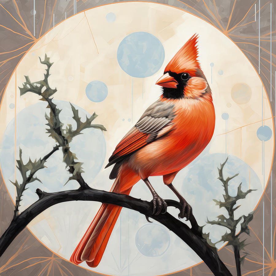 Branch of Balance - Female Cardinal Bird Paintings Painting by Lourry Legarde
